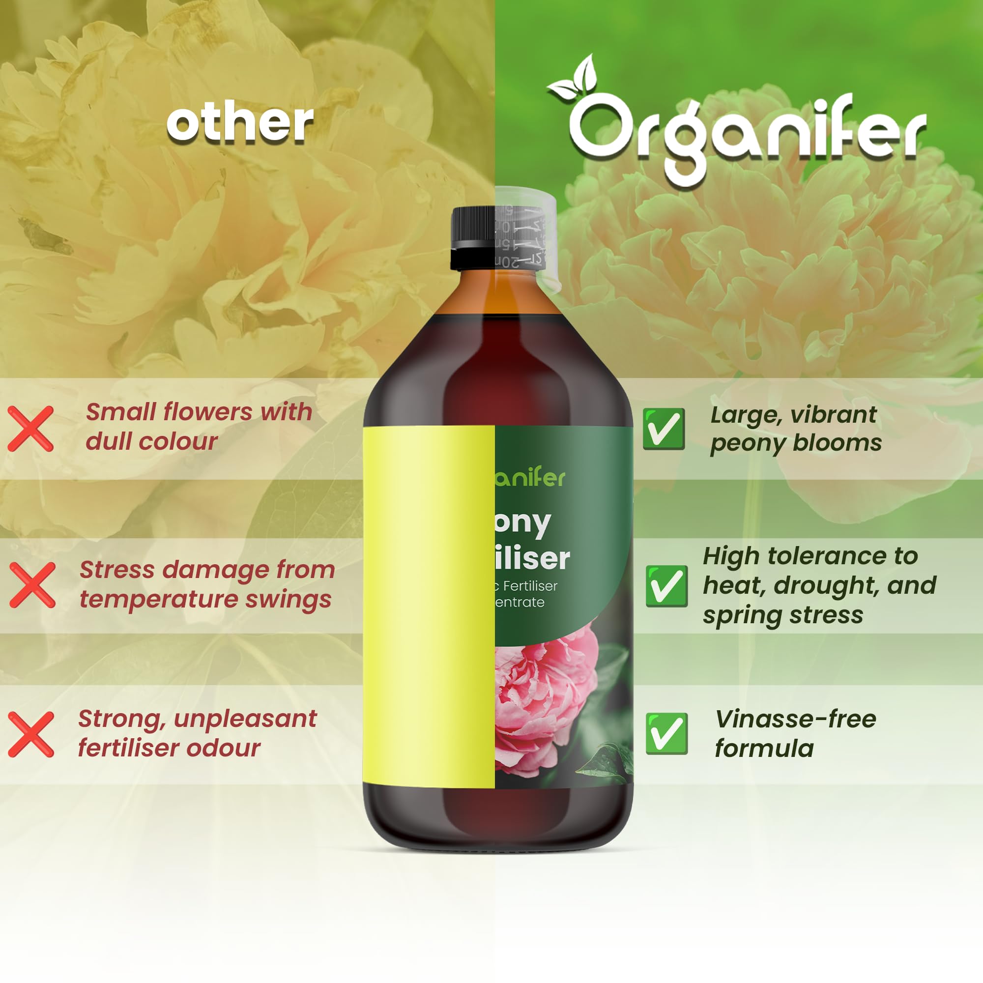 Peony Nawóz Organiczny Do Kwiatów - 10L - NPK 2-1-8 | Zdrowe Liście - Silne Korzenie I Wysoka Plonność - Organifer