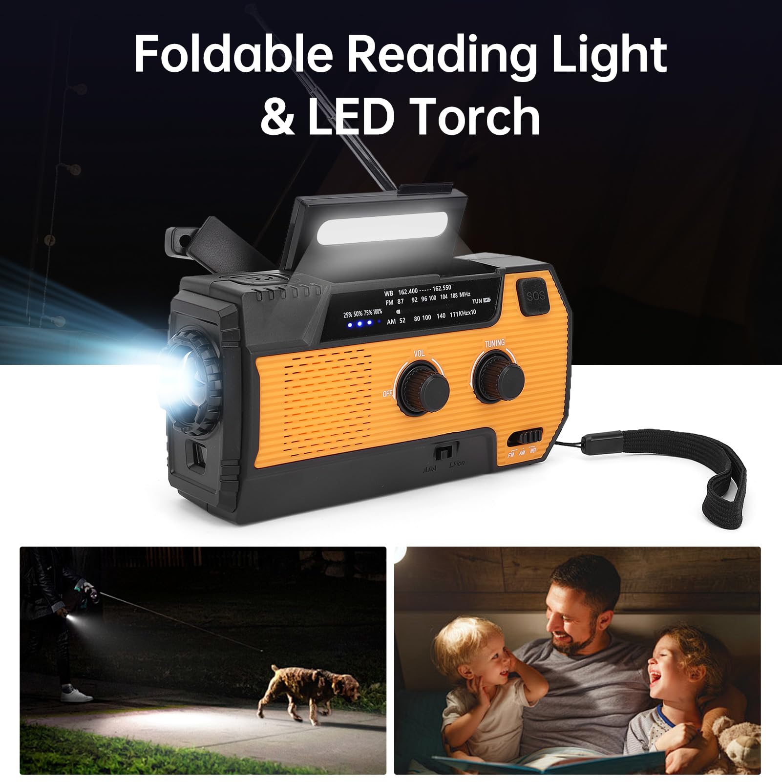 Radio d'urgence,Radio Solaire AM/FM avec Dynamo à manivelle, Chargeur USB Rechargeable 4000 mAh, Alarme SOS et Lampe Torche LED, idéale pour la Maison, Le Camping et la randonnée
