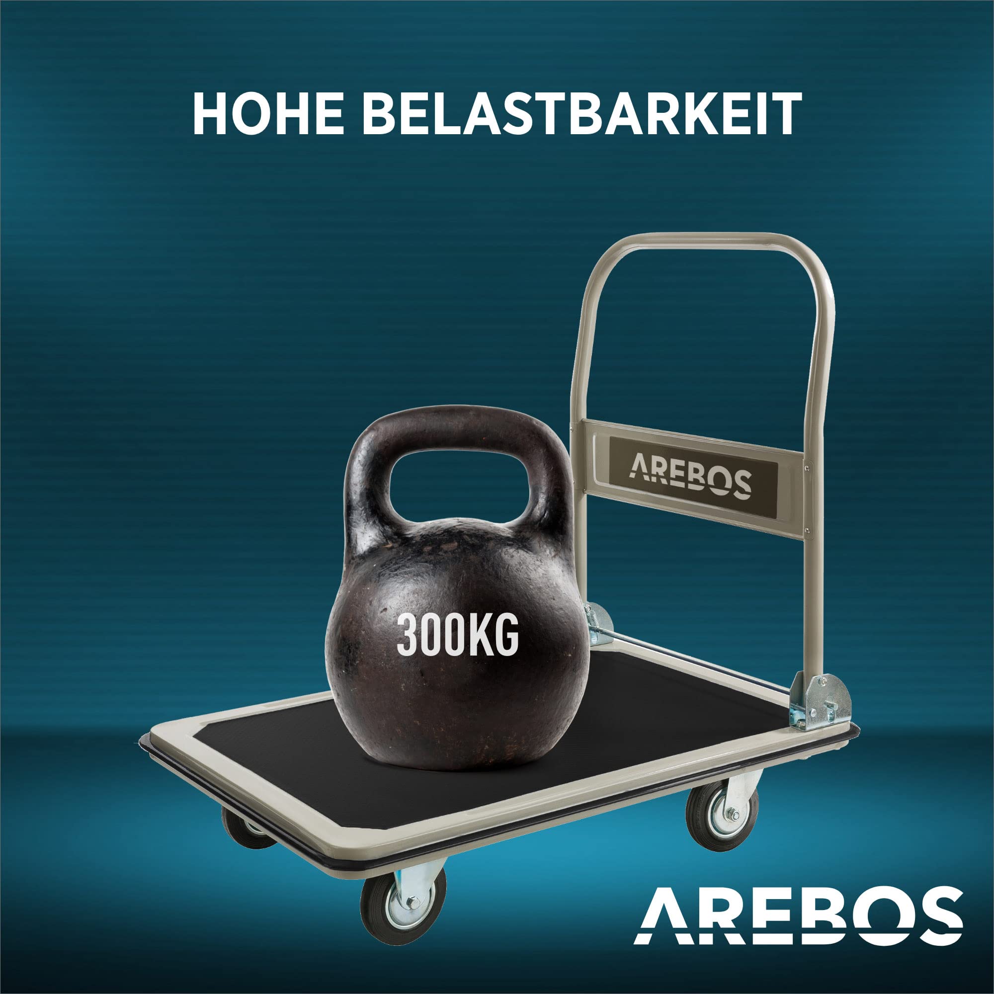 Arebos Plattformwagen | Transportwagen | Plattformwagen klappbar | Klappwagen faltbar | lastenwagen | bis 300 kg Tragkraft | mit Lenkrollen | Antirutschbeschichtung | Kantenschutz
