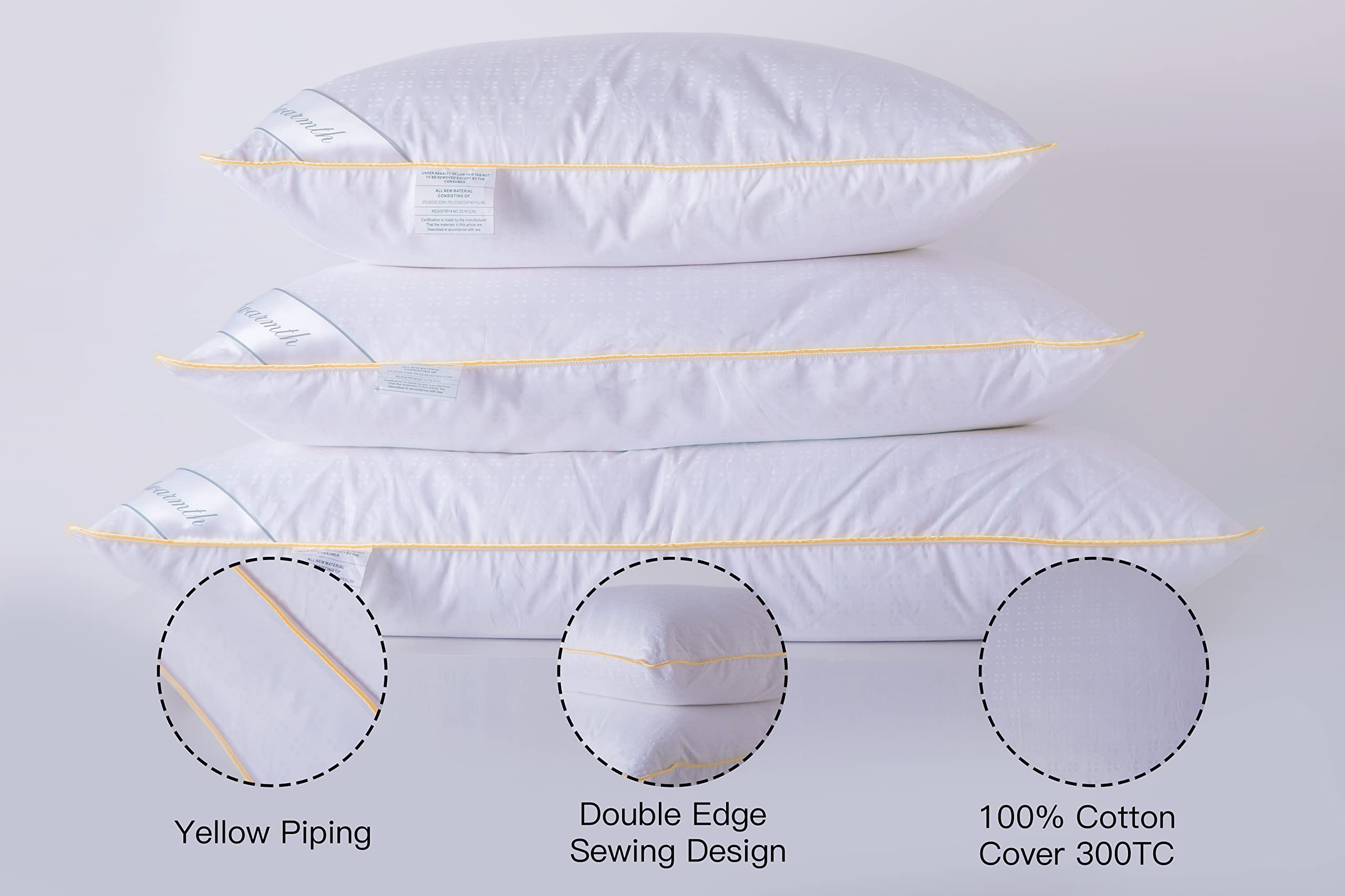 Cuscino In Piuma D'oca Queen Size 50x76 Cm – 100% Cotone 300TC, 2 Pezzi, Bianco A Righe, Morbido E Sostenitivo