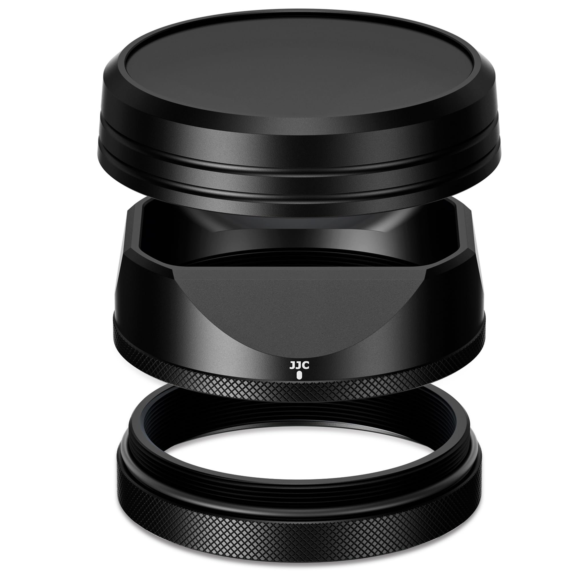 JJC Klasyczna kwadratowa metalowa osłona obiektywu z pierścieniem adapterowym 49 mm + osłona na obiektyw do aparatu Fujifilm X100VI Fuji X100V - obsługuje mocowanie filtru 49 mm - czarny