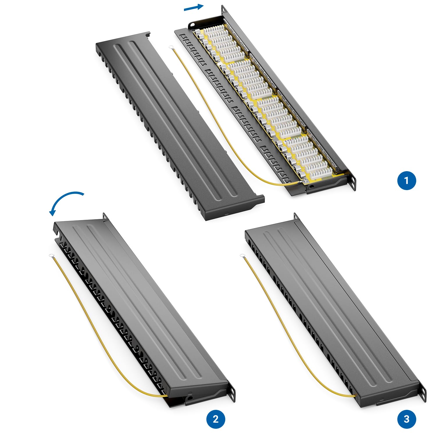 deleyCON Patch Panel 0,5 Unità Cat 6 Mini 24 Porte - Desktop Montaggio a Rack 19 Pollici Server RJ45 Schermato TIA568A TIA568B - Nero