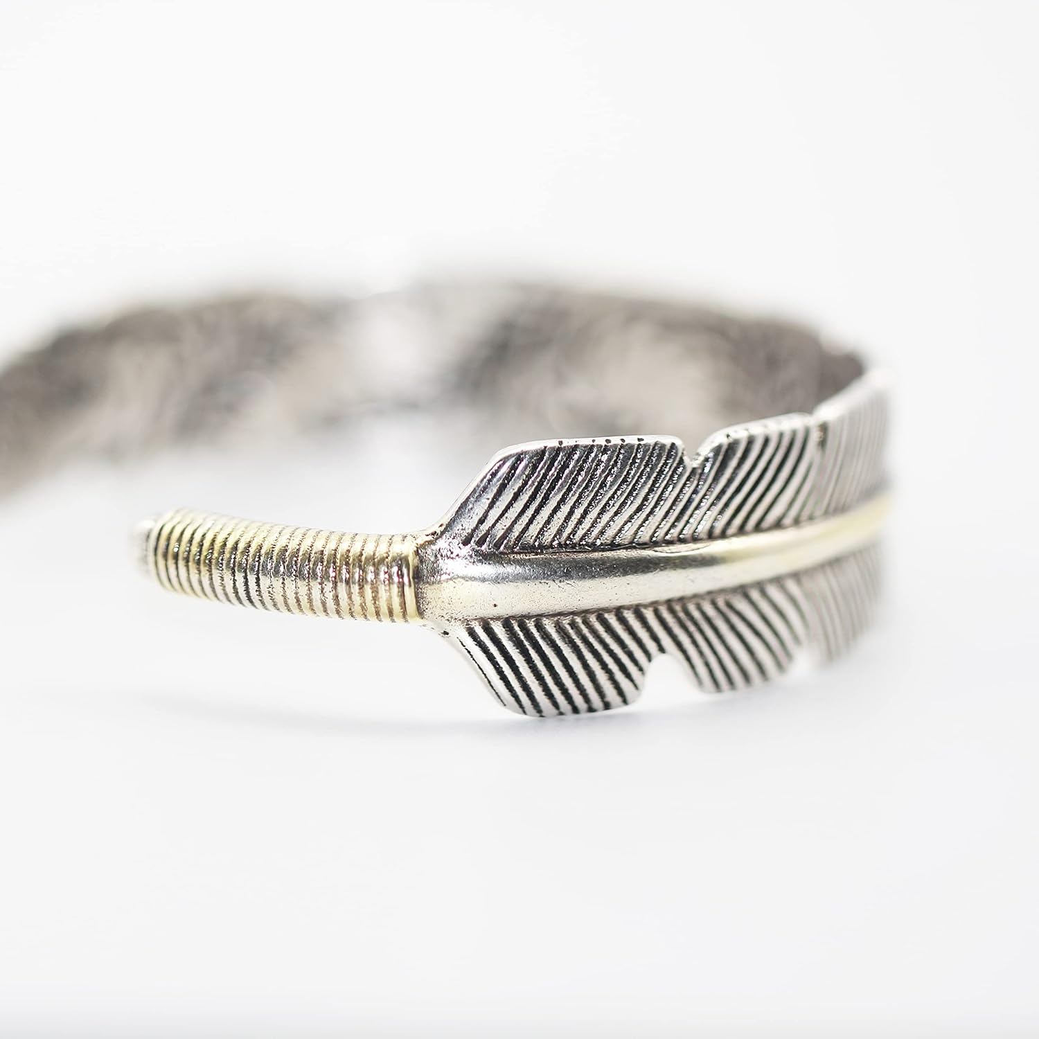 Innocence S925 Silver-Plated Antique Wide Feather Cuff Bracelet For Men Women Adjustable Retro Twisted Feathers Bracelets Gift Jewelry - Image 3