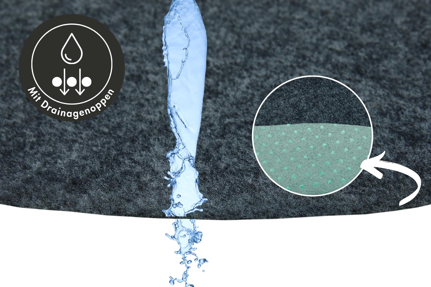Misento Kunstrasen rund - pflegeleichter Outdoor Teppich wetterfest mit Drainage-Noppen, Filzteppich als Poolunterlage oder Balkon Teppich, 195 cm, Anthrazit