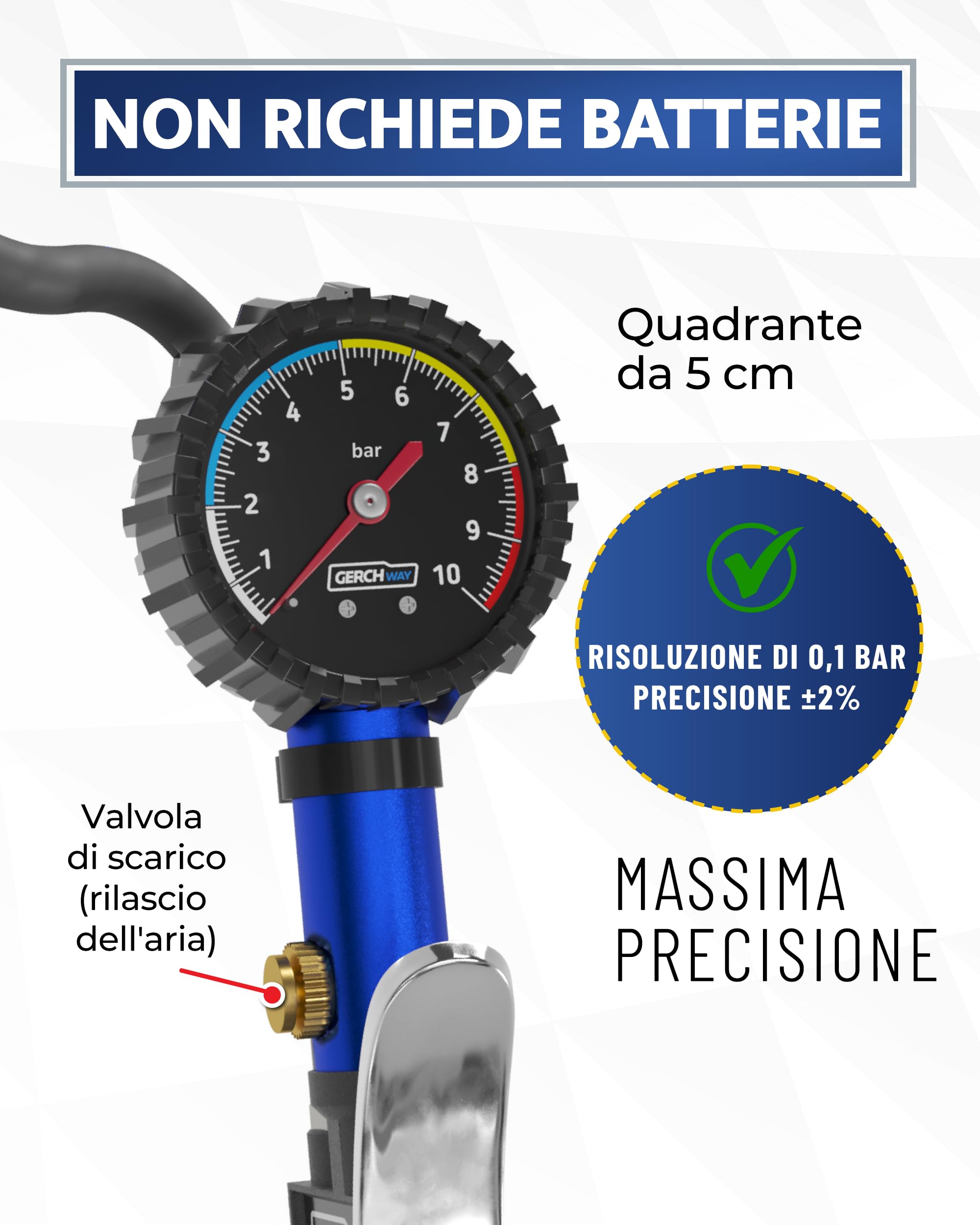 Manometro Pressione Gomme, Pistola Gonfiaggio Pneumatici - Presta, Schrader