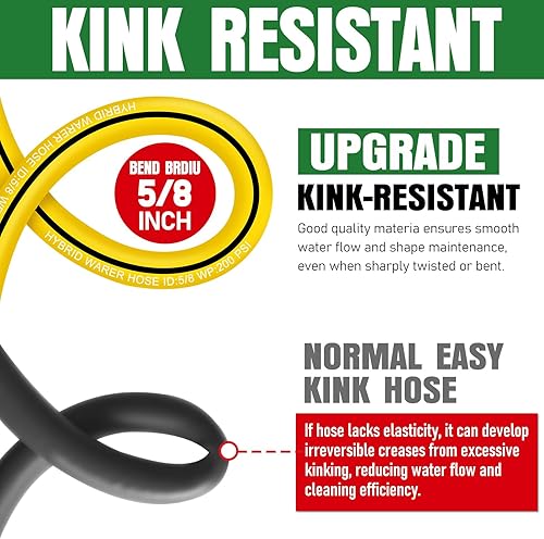 Miniatura 4 de Manguera de jardín resistente de 25 pies x 58 pulgadas, manguera de agua flexible no expansible para exteriores, manguera híbrida ligera resistente