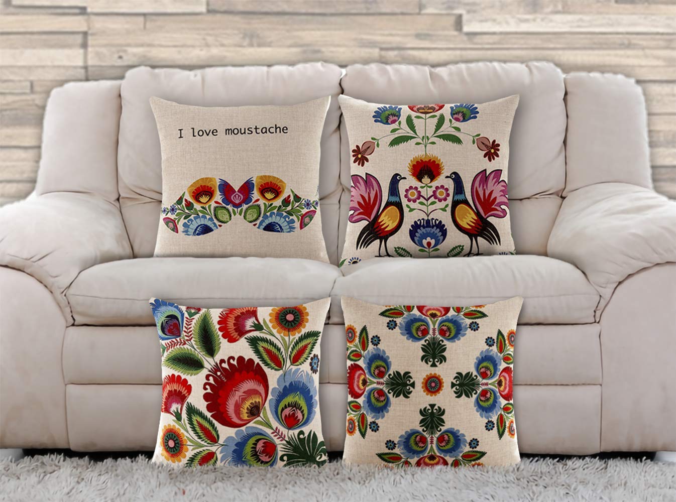 AAYUImitation Linen Square Throw Pillow Covers 18 X 18Inch 45 Cm 4 Pieces Set Digital Printed Both Sides Decorative Pillow Cushion for Sofa Bedroom Car Couch