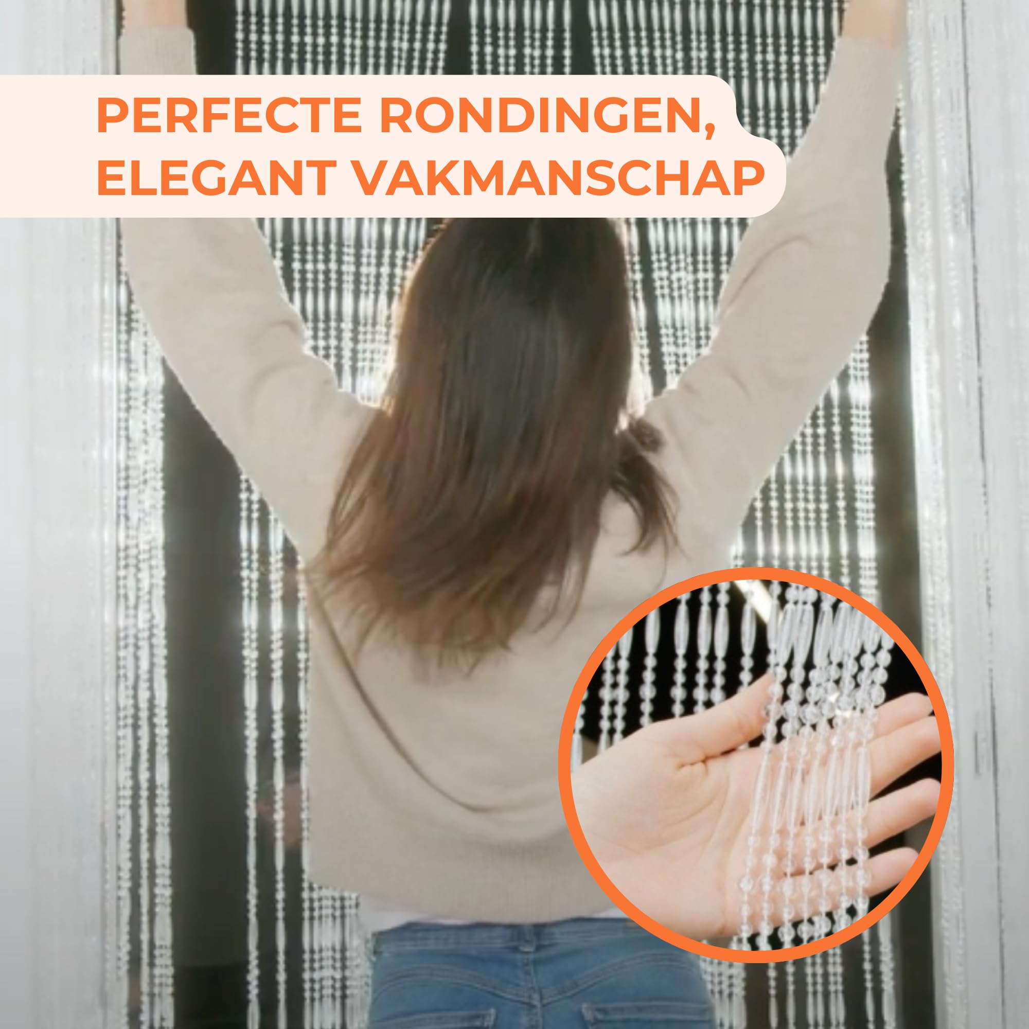 Vliegengordijn kralen recht champagne transparant 90x210cm