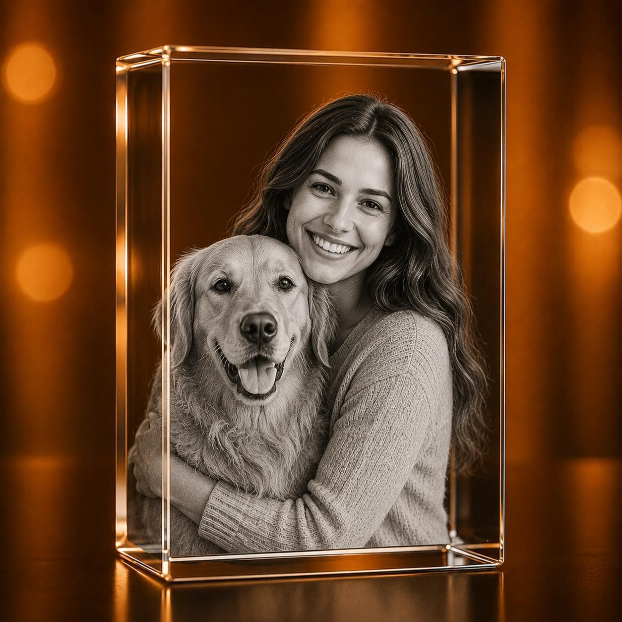 A&B Crystal Collection Personalized Custom 3D Holographic Photo Etched Engraved Inside The with Your Own Picture (Birthday, Wedding Gift, Memorial, Mother's Day, Valentine's, Christmas, Personalized)