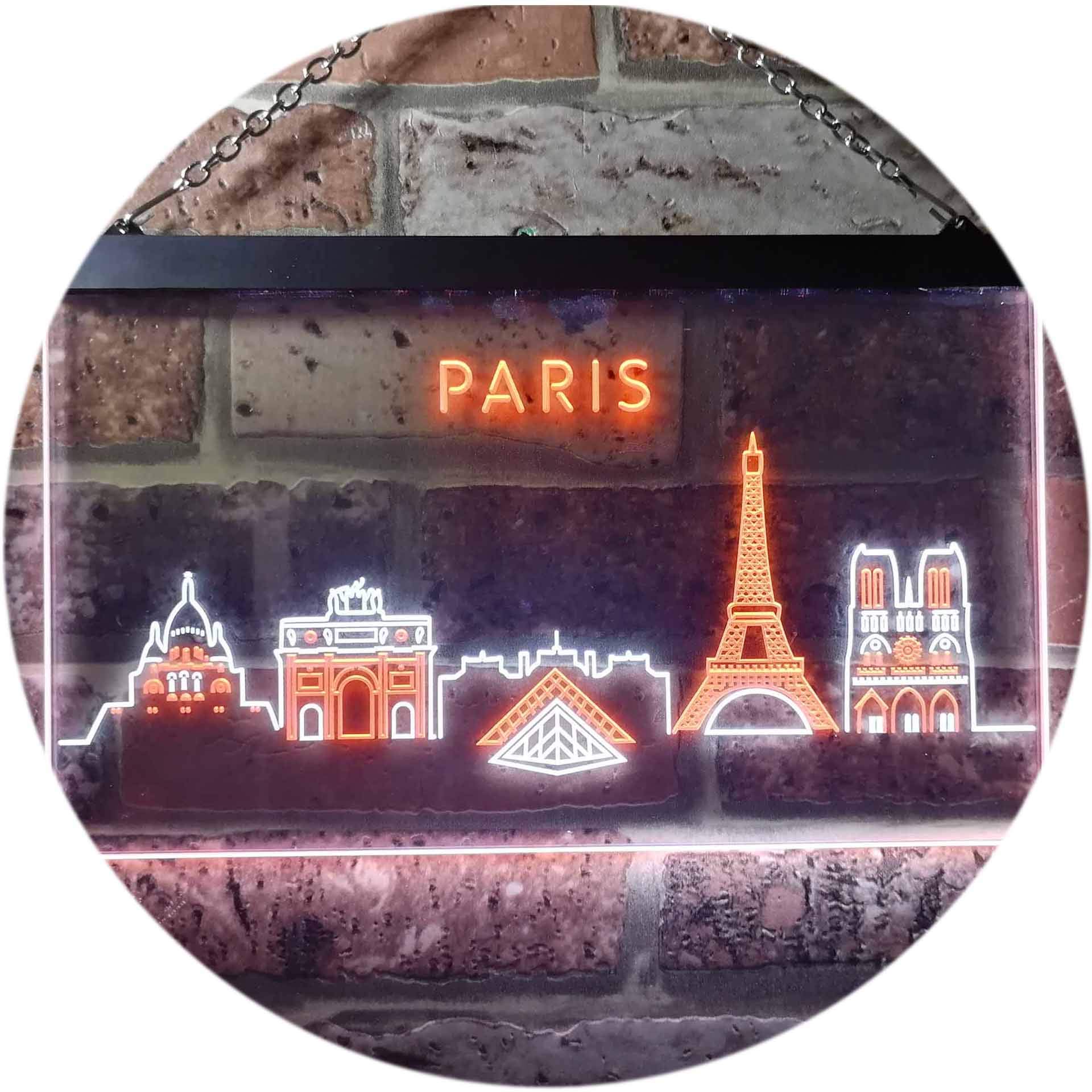 Paris City Skyline Silhouette Dual Color LED Neon Sign White & Orange 600 x 400mm st6s64-i3276-wo — image 1
