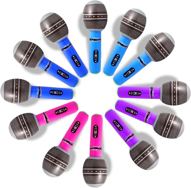Novelty Place Inflatable Microphone Set for Kids & Adults, Star Party Supplies Christmas Birthday Party Gifts 10 Inches (Pack of 12)