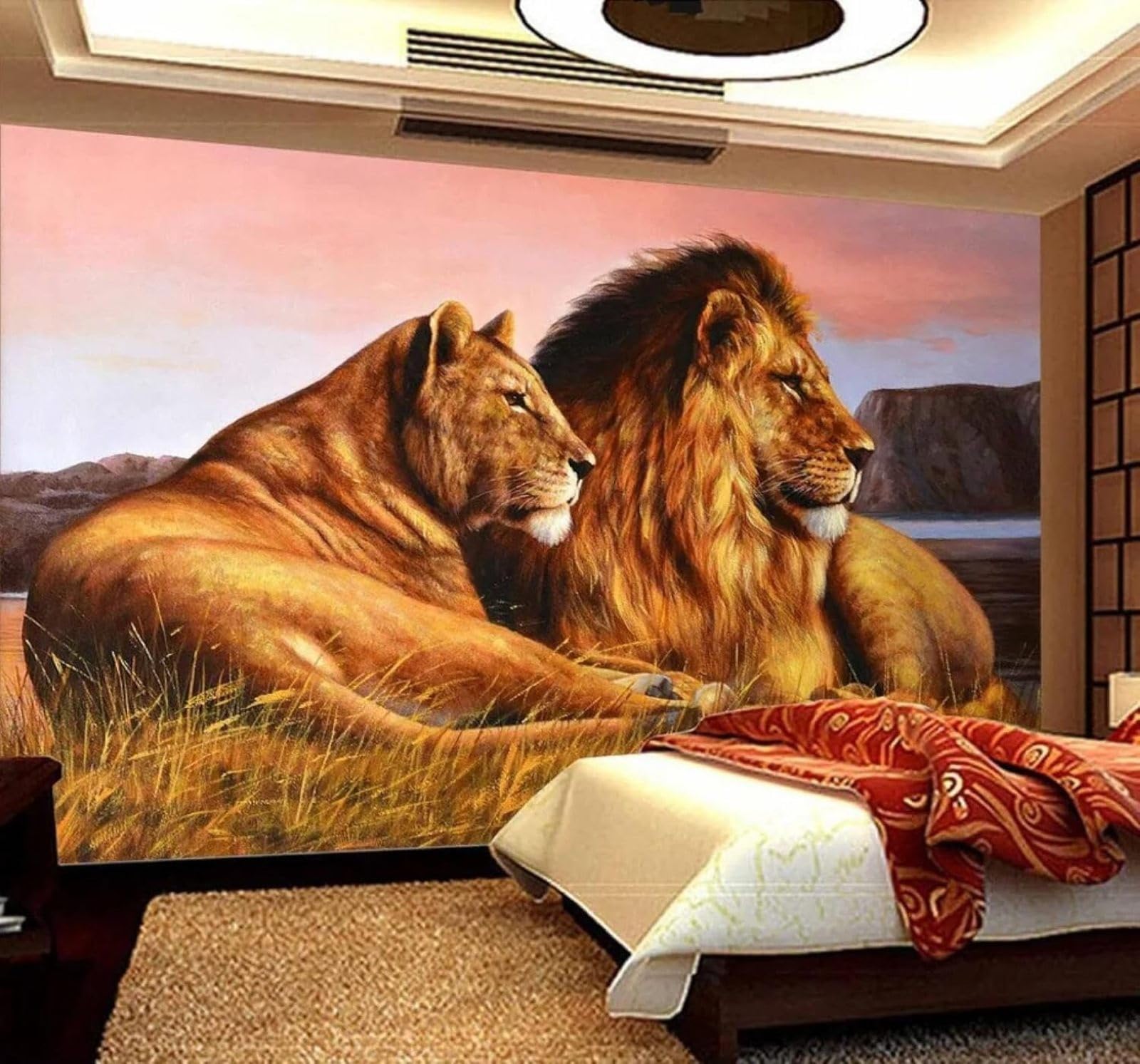 XLMING Simple Three Dimensional Romantic Lion Couple 3D Wallpaper Silky Texture Home Study Office Grey Dining Room Sofa Bedroom Living Room TV Backdrop-200cm×140cm