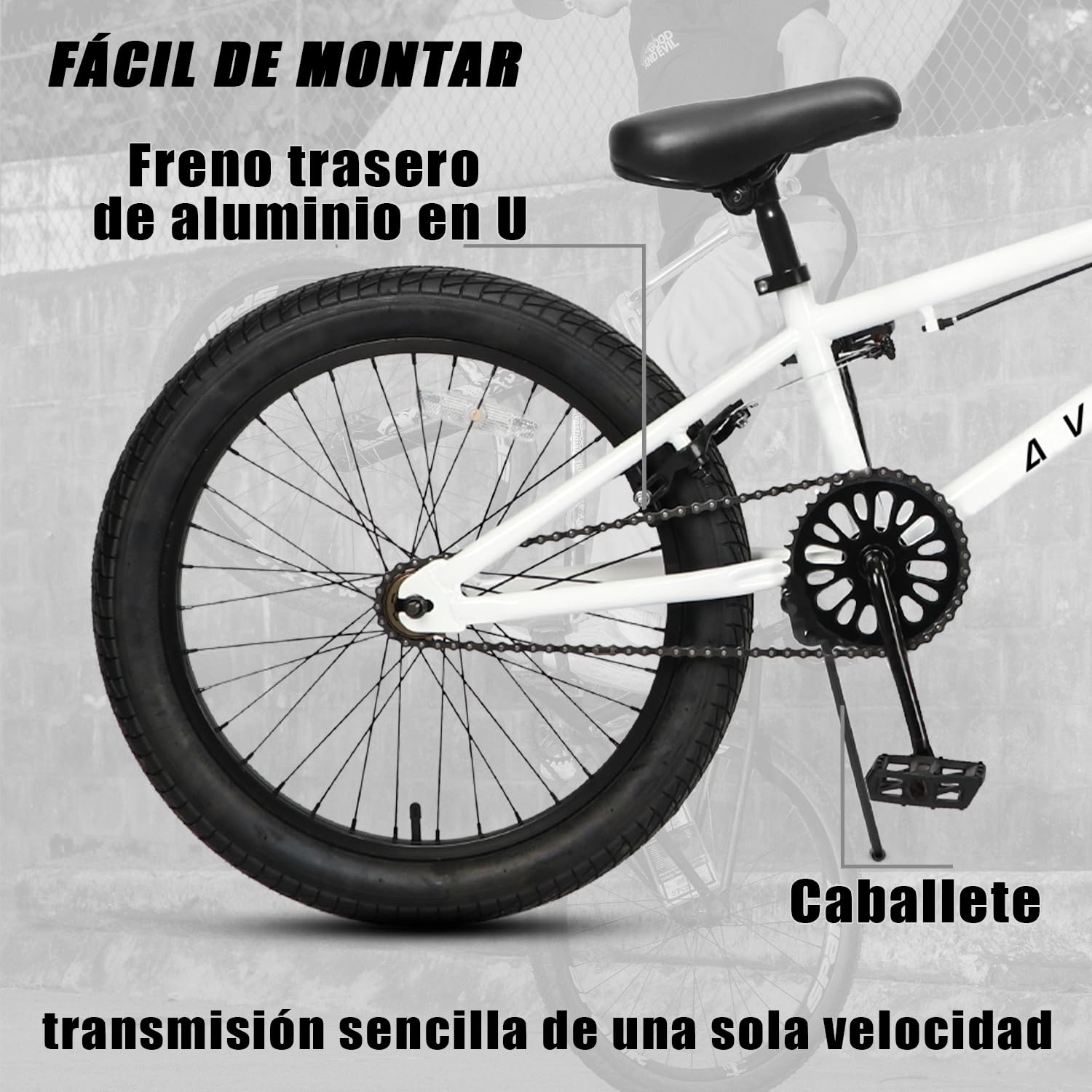 AVASTA Bicicleta BMX de 18 Pulgadas para niños de Estilo Libre para 5 6 7 8 años de Edad para niños niñas y Adolescentes Principiantes, Color Blanco