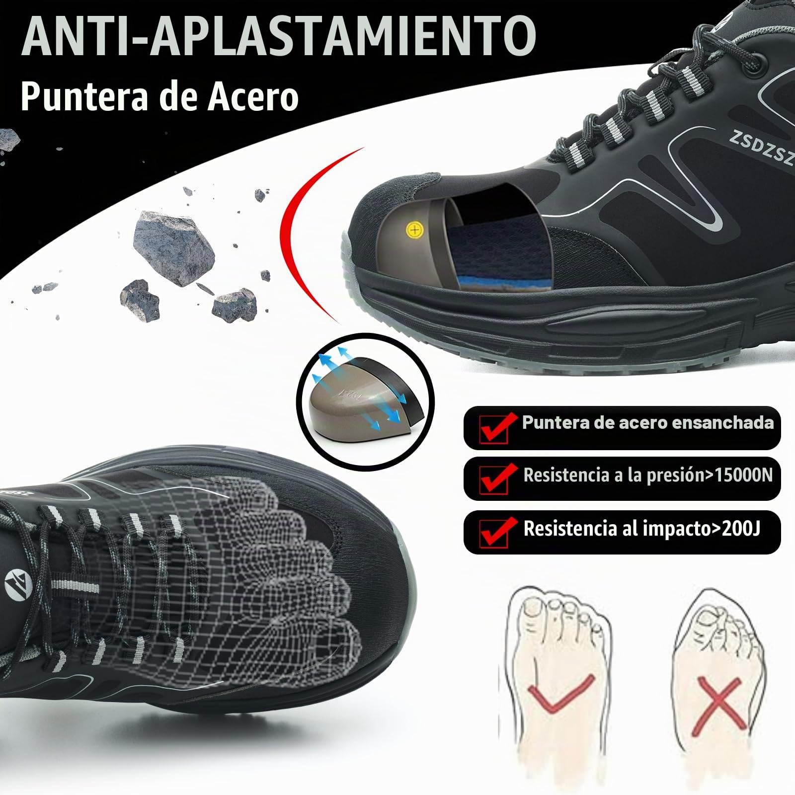 Zapatos de Seguridad para Hombre Mujer Zapatillas Trabajo con Punta de Acero Ligeros Transpirable Calzado de Seguridad Antideslizantes Comodo Zapatos de Trabajo