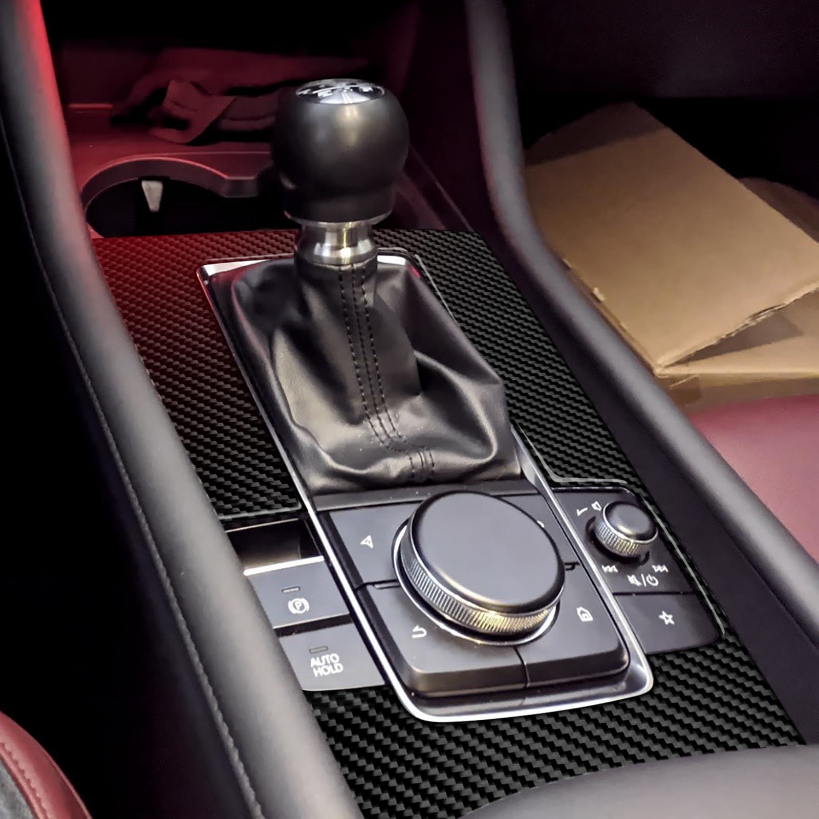 KUNGKIC Für Mazda 3 BP Axela 2019-2024 Zubehör Kohlefaser Auto Schalttafel Abdeckung Getrieberahmen Aufkleber Gangschaltung Paneel Innenbereich Dekorative Accessories (Schaltgetriebe, Schwarz)
