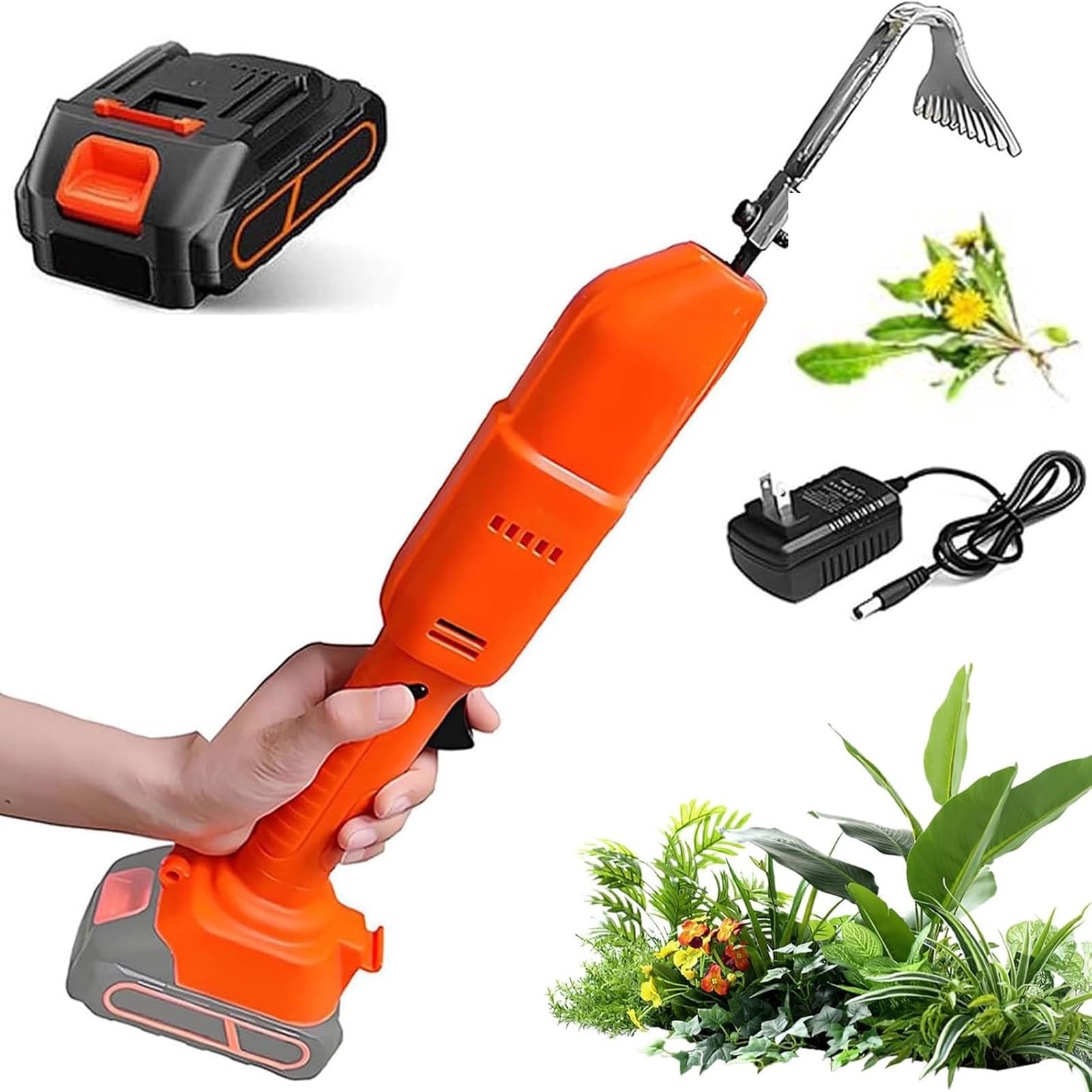 Zappa e sarchiatore elettrico, zappa elettrica portatile con batteria al litio ricaricabile, attrezzi da giardinaggio e rastrello, for dissodare il terreno, diserbare, giardini, frutteti(1 Battery)