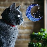 Vista 5 de Regalos conmemorativos para gatos por pérdida de gato, gato en luna, vitrales colgantes para ventanas, atrapasoles, regalos conmemorativos hechos a
