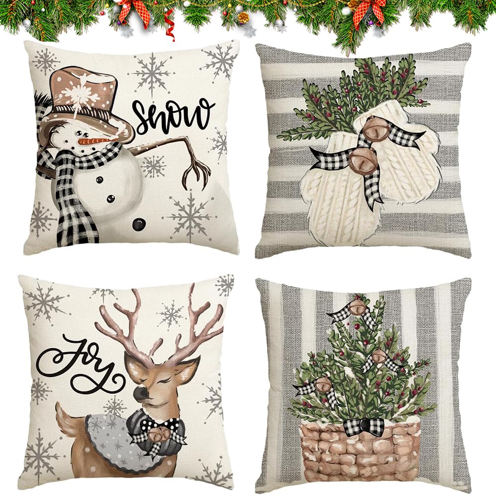 4 Cuscini Natalizi Per Divano 45x45 Cm, Federe In Peluche Morbido Con Motivi Natalizi (Fiocchi Di Neve, Alberi), Cerniera Invisibile, Decorazioni Per Soggiorno E Camera Da Letto - 2