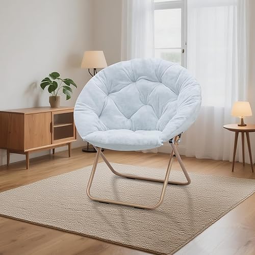 Miniatura 2 de MoNiBloom Silla redonda plegable de piel sintética para dormitorio, sala de estar, jardín, patio, marco de metal plegable, grande, cómoda,