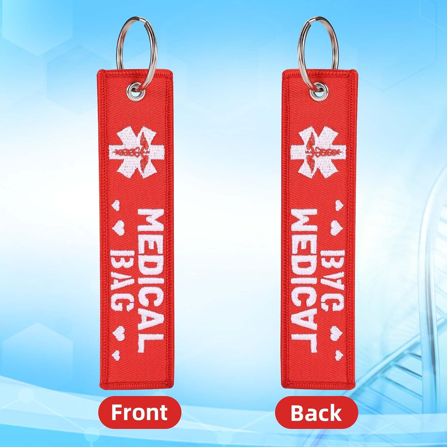 2pcs Medical Alert Tag for Bag, Double-Sided Medical Keychain Equipment Luggage ID Tag with Key Ring for Professional Device Suitcases Backpack