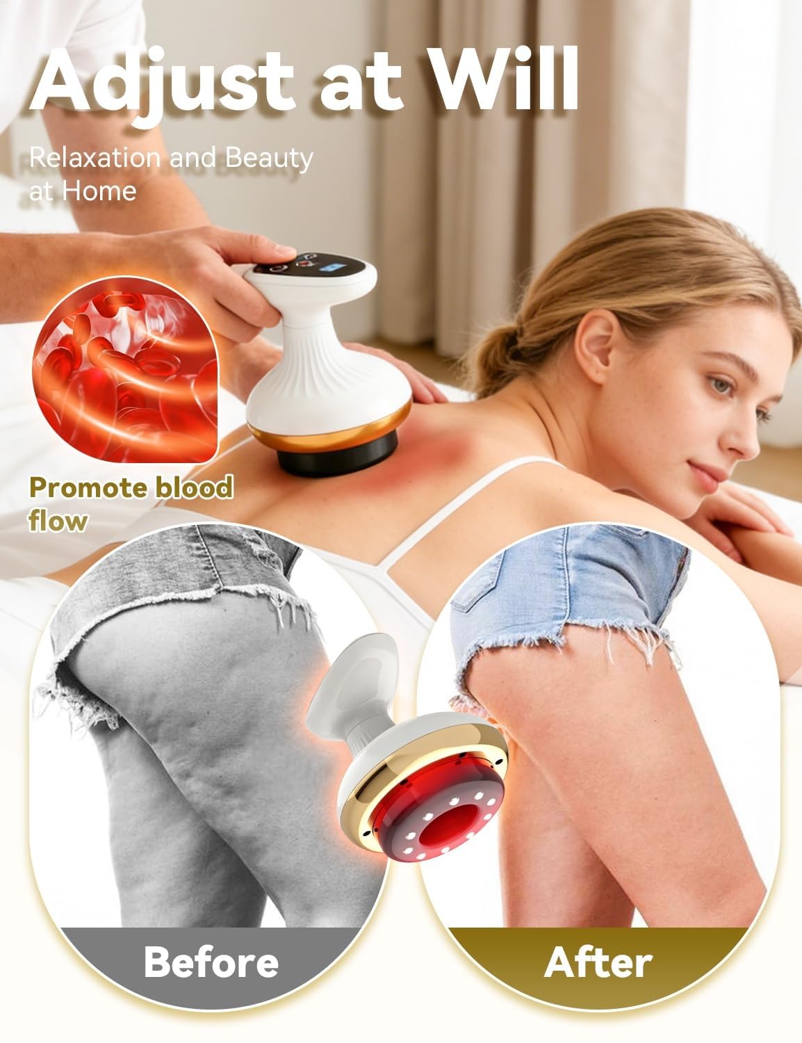 Massaggiatore Anticellulite Vacuum, Massaggiatore 4 in 1 Contro Cellulite, 6/9 Livelli di Riscaldamento, 6/9 Livelli di Aspirazione, per Pelle Più Tonica e Riduzione Cellulite (9 Livelli Con olio)