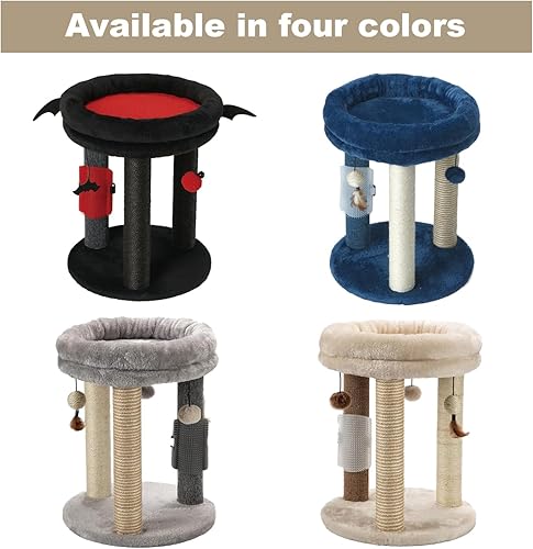 Miniatura 6 de MECOOL Árbol pequeño para gatos 4 en 1, poste rascador con cama suave para gatos, postes de yute para alfombras de sisal con tres juguetes de bola
