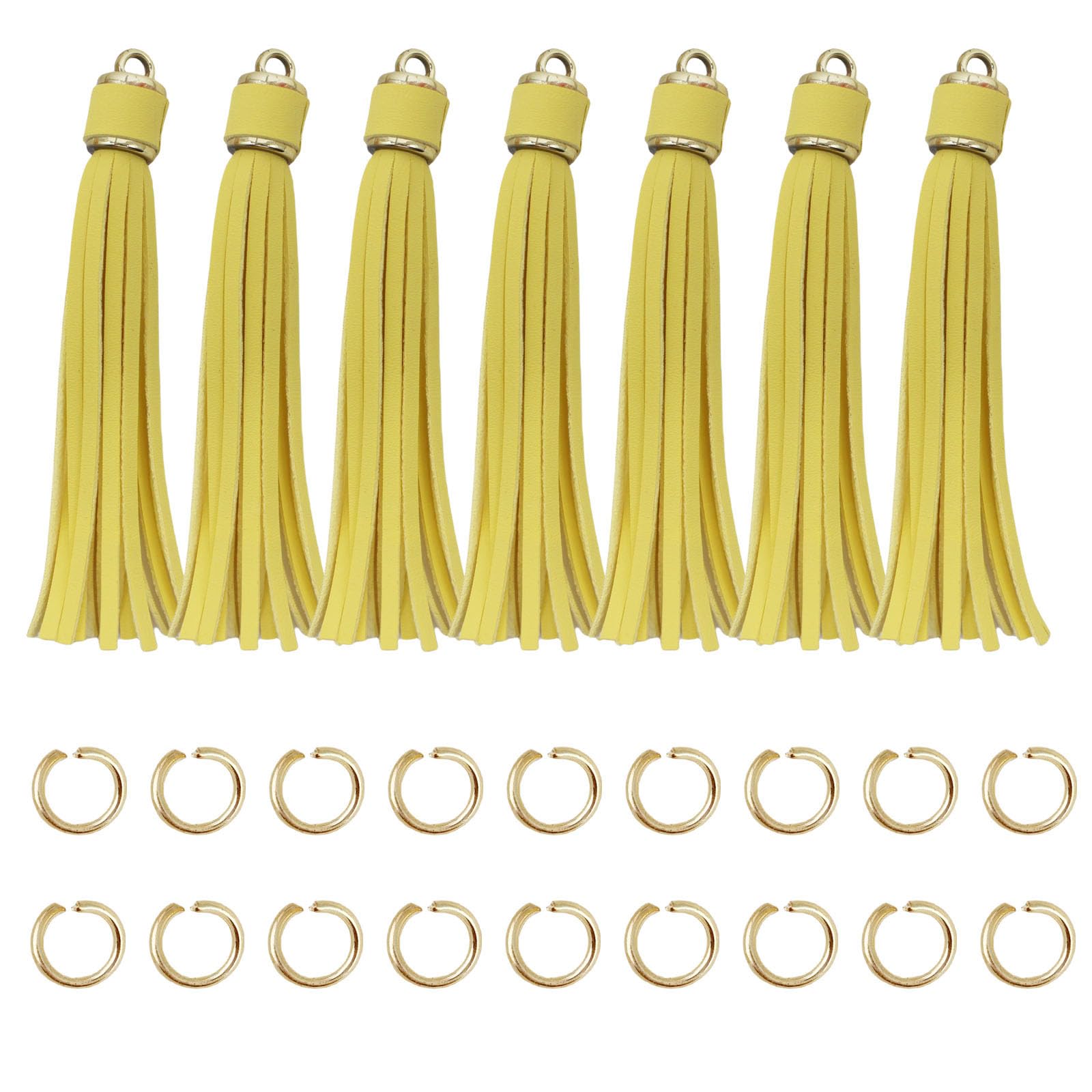 4.3''Yellow Leather Tassels 12Pcs with Gold Caps for Keychains