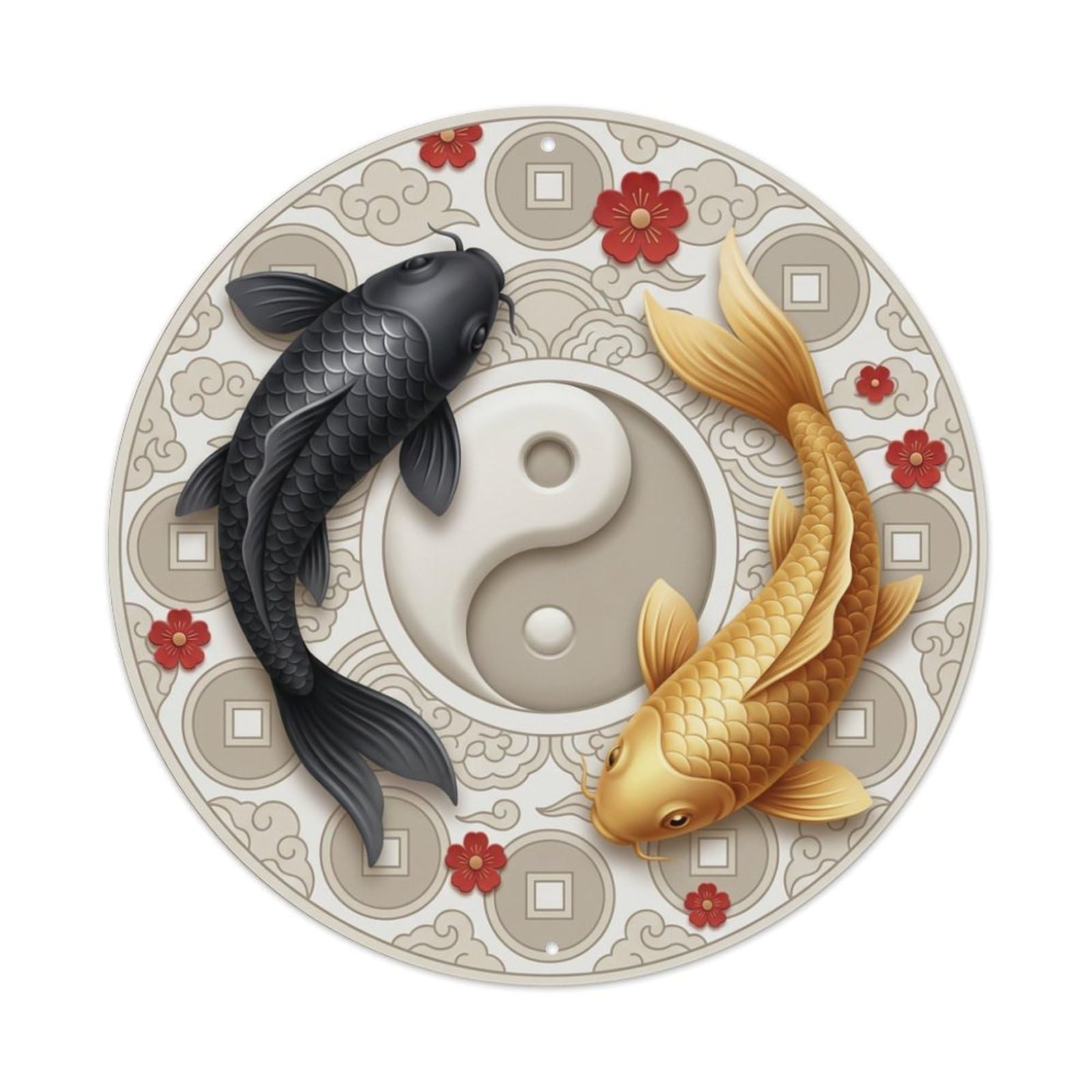 Metal Tin Sign Tai Chi Koi Fish