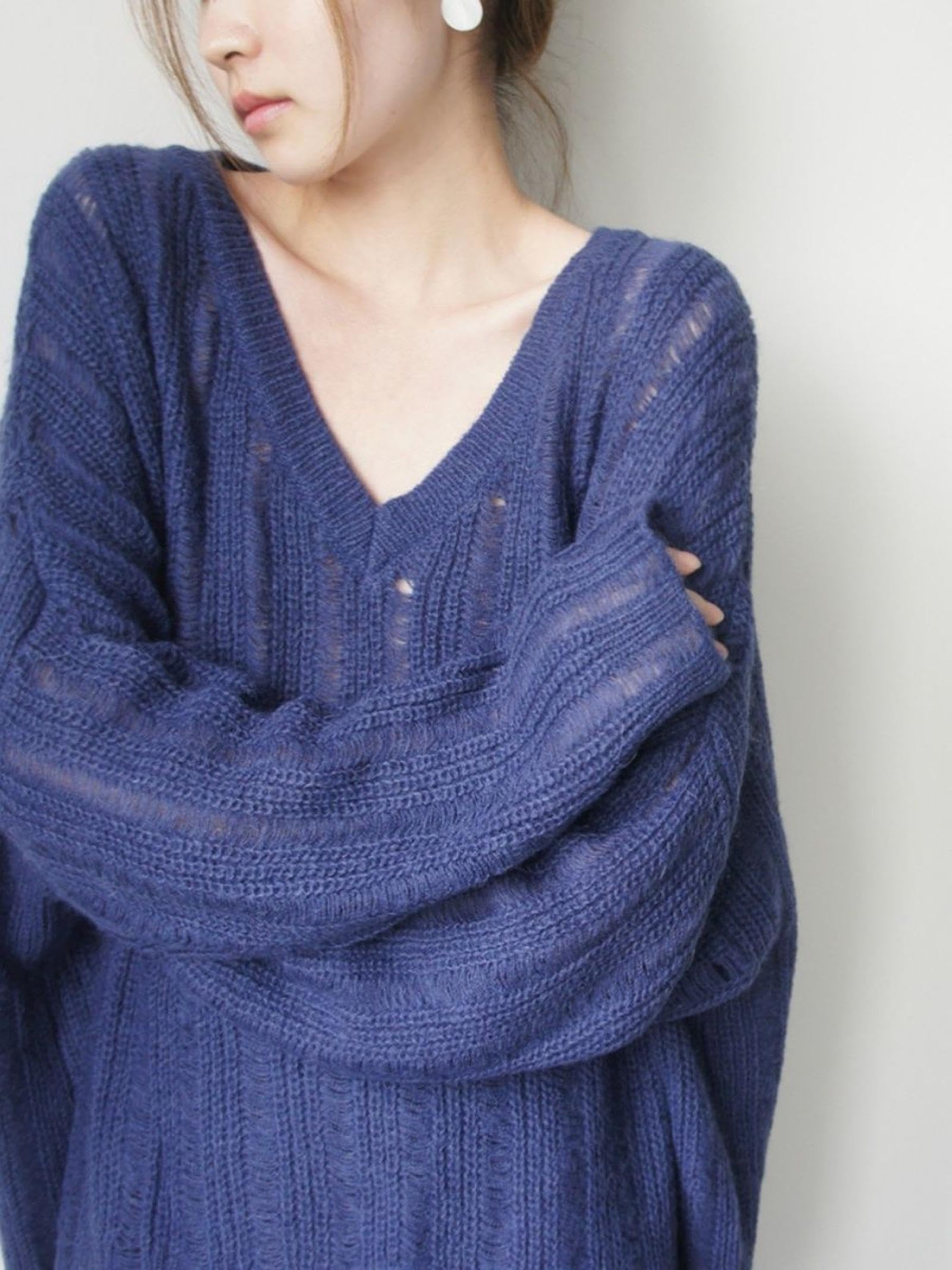 Generico Cover-ups Dzianinowy sweter damski Moher z dekoltem w serek Elegancki miękki miękki miękki sweter z dzianiny Top kryjący top.