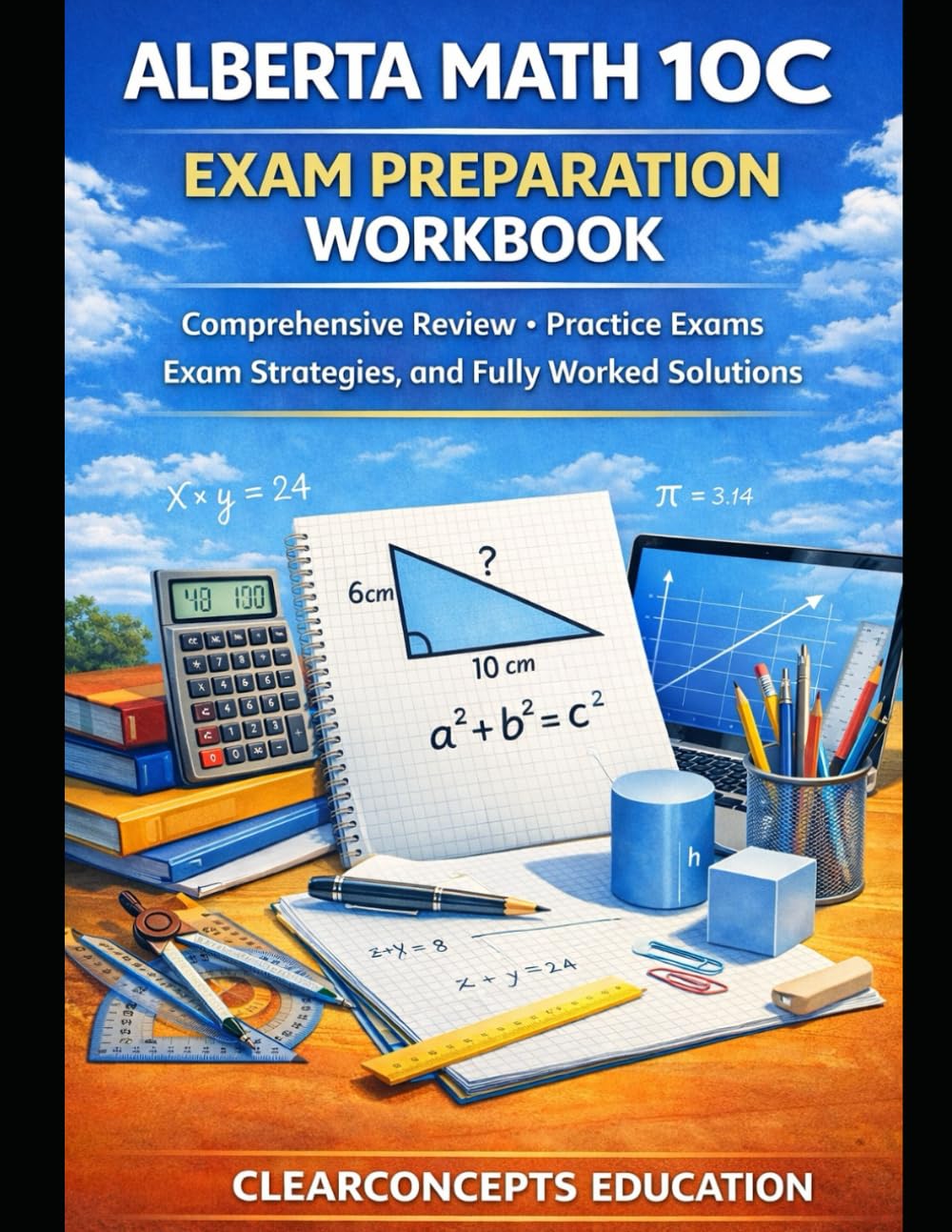 ALBERTA MATH 10C EXAM PREPARATION WORKBOOK: Comprehensive Review, Practice Exams, Exam Strategies, and Fully Worked Solutions (Alberta High School Math Grade 10 Series)