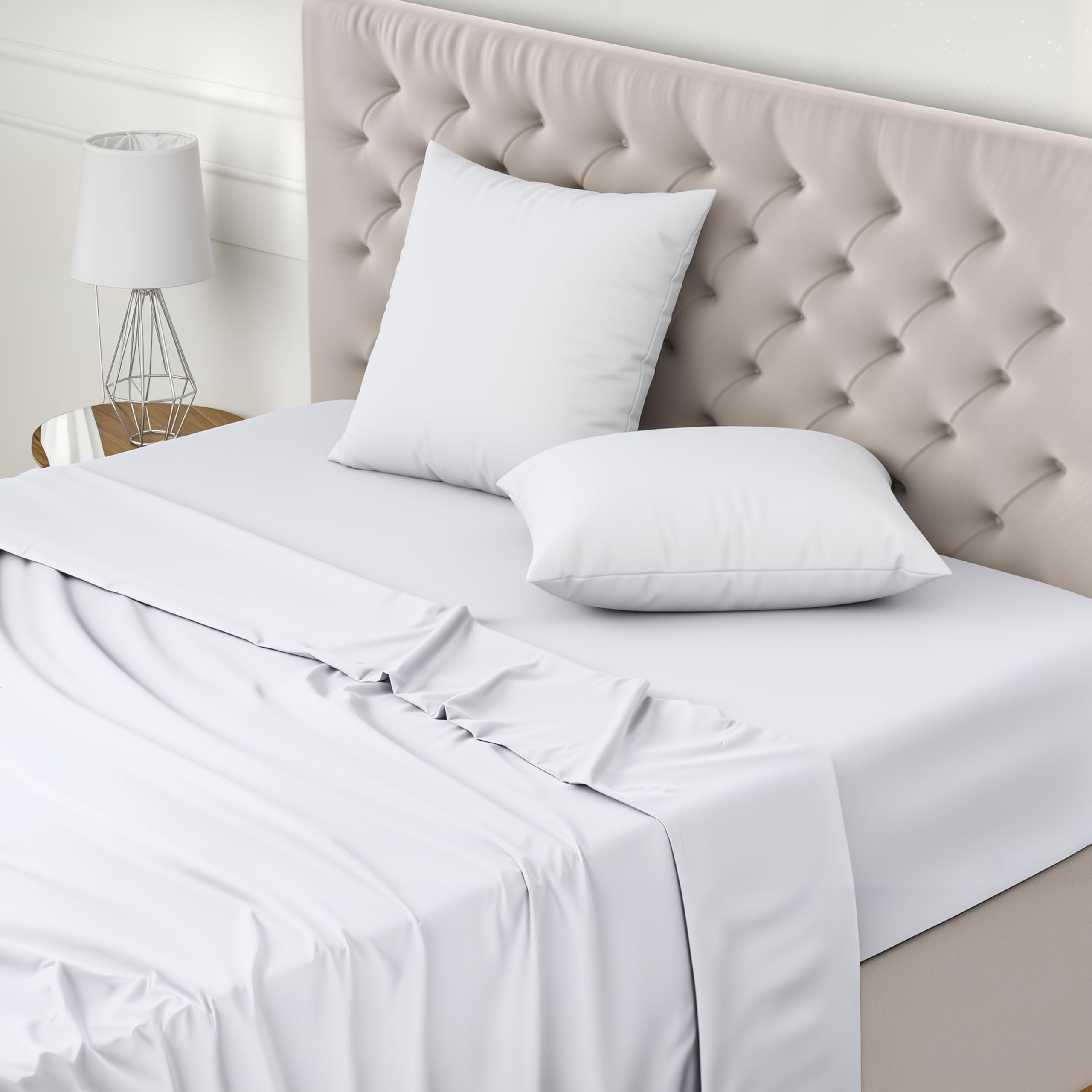 Utopia Bedding - Set Lenzuola Letto Matrimoniali 4 Pezzi 160x200 cm - Spazzolata Poliestre di Microfibra - Oeko-Tex Certificato - Lenzuolo con Angoli, Lenzuolo Piatto e 2 Federe 65x65, Bianco
