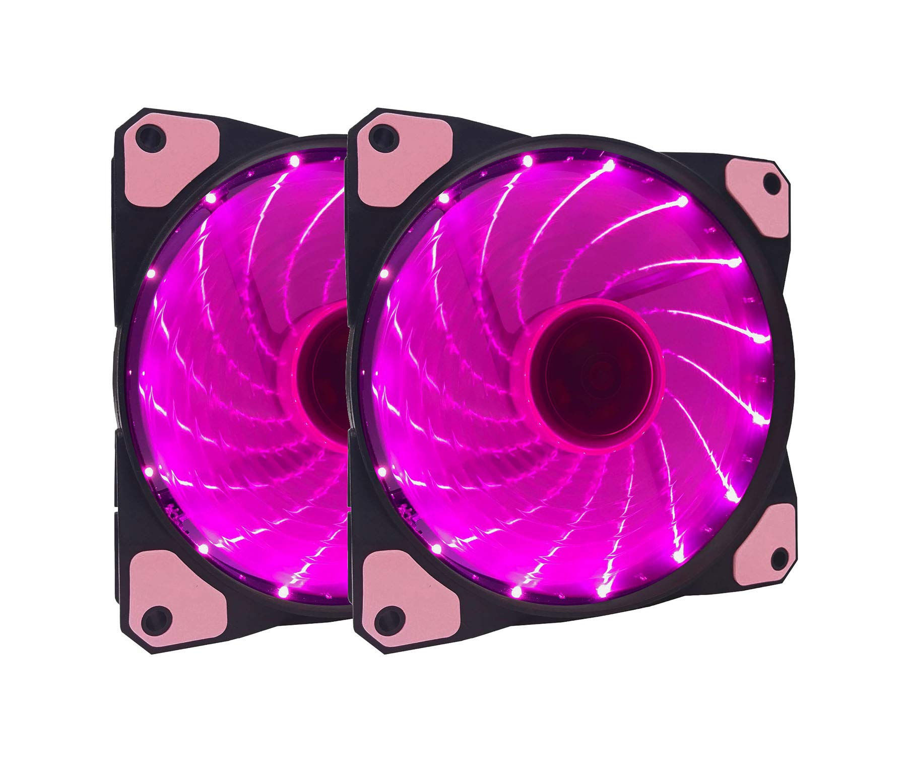 Apevia AF212L-SPK 120mm Pink LED Ultra Silent Case Fan w/15 LEDs & Anti-Vibration Rubber Pads (2-pk)