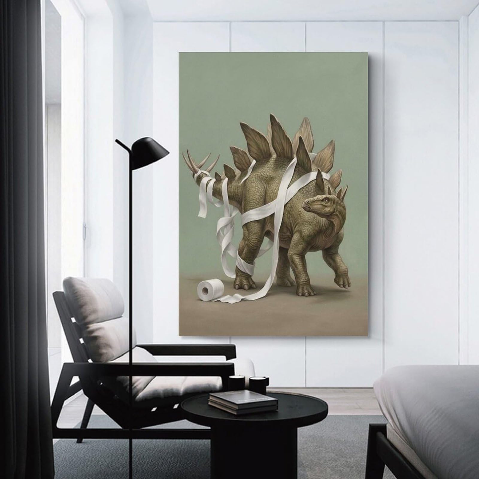Junmoney Stegosaurus Wrapped in Toilet Paper Canvas Art Print, 20x30inch(50x75cm), for Bedroom Decor, Cosy Corners Or Studios, A Warm Accent for Relaxed Interiors