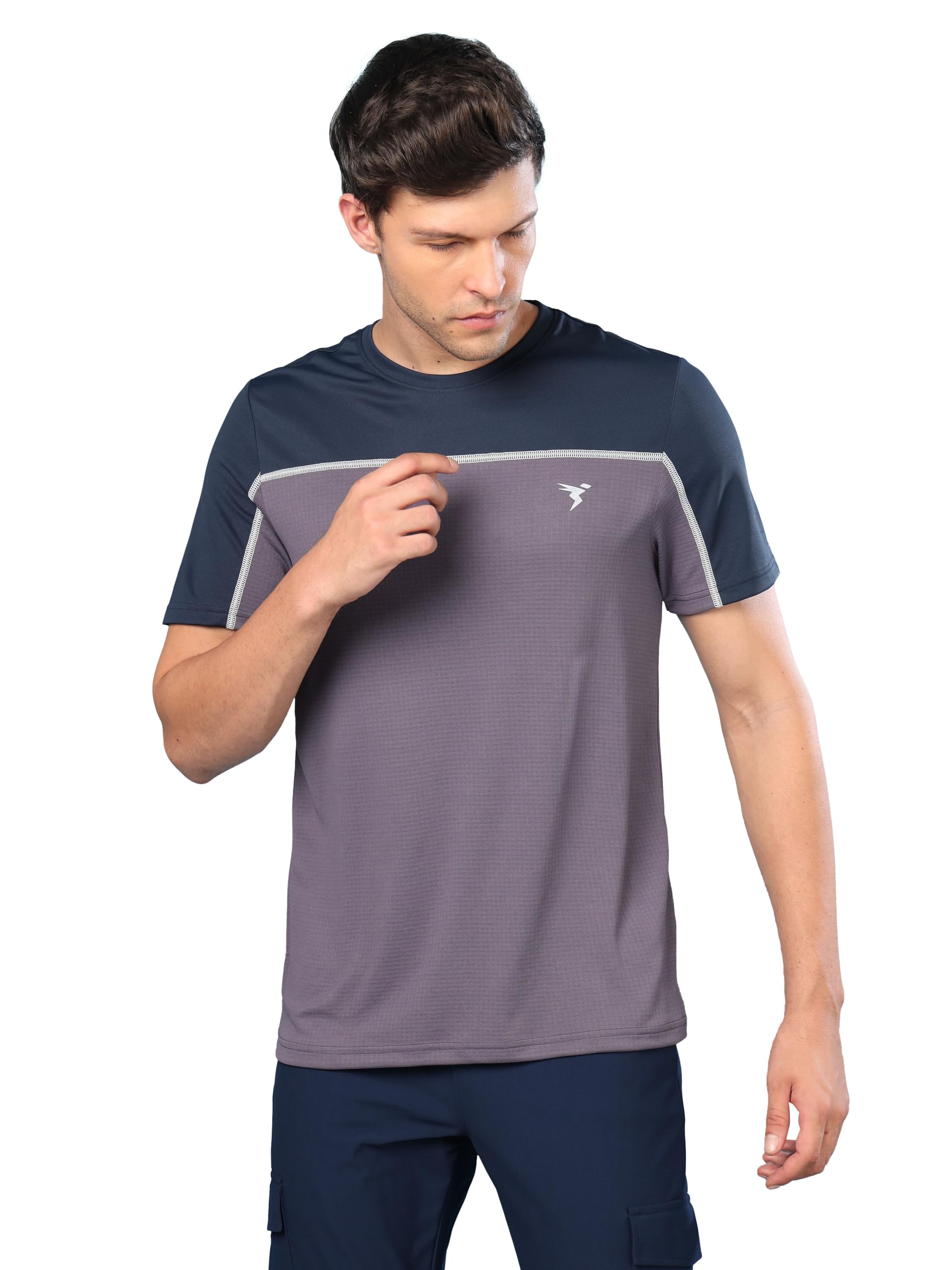 Men Polyester Slim Fit Crew Neck Half Sleeve Colorblock T-Shirt, SPF 50+, Odour Free,for Gym, Workout and Regular Use-image-29