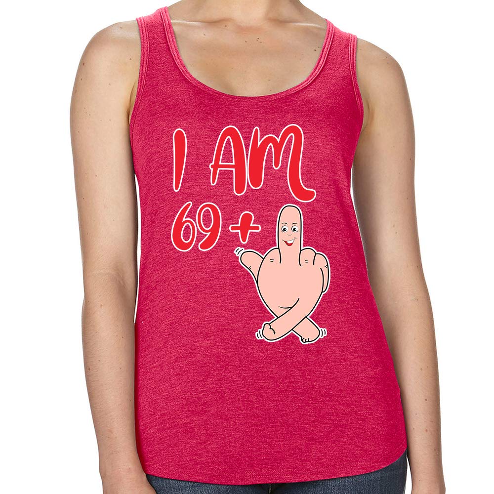 Getagift Women's Heather Red Personalised I Am 69+ Inspired Vest Tri-Blend Racer Back Tank Top. (, L)