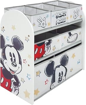 Disney Mickey Mouse Classic Wooden Toy Organizer with 6 Storage Bins by Nixy Children