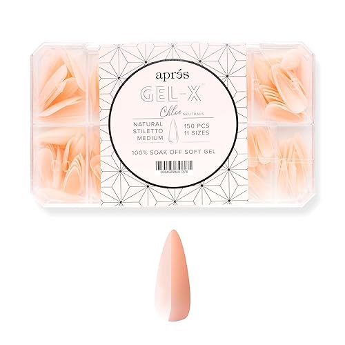 Apres Neutrals Gel-X Chloe Box Of Nail Tips, 11 Sizes 00-9, Soft Gel Tip Box (150pcs) (Natural Stiletto Medium, 150) - Natural Stiletto Medium - 150 count (Pack of 1)