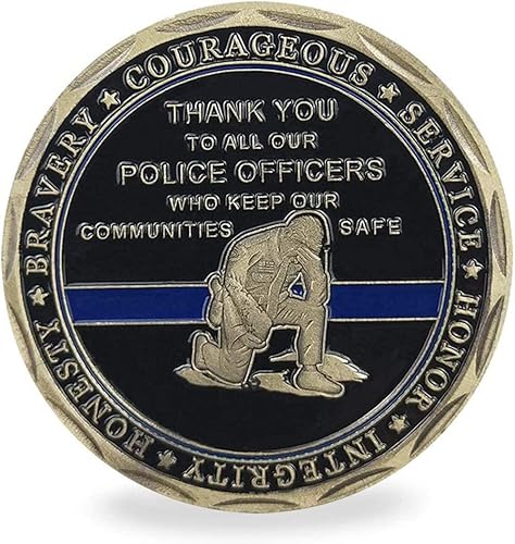 Miniatura 2 de Policía Challenge Moneda Aplicación de la Ley Delgada Línea Azul Oficiales de Policía Moneda de Oración