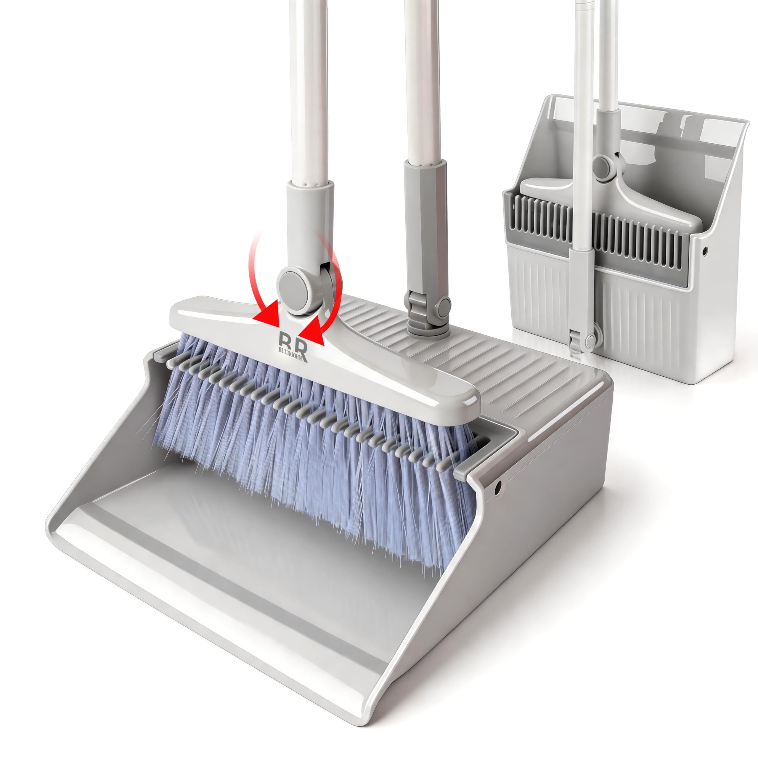 Buuroohm Grey Broom And Dustpan Set For Home With Long Handle 40.94"/50" Dustpan Brush For Home Kitchen Room Office Lobby Floor Indoor Outdoor Essentials Upright Standing Broom With Dustpan Combo