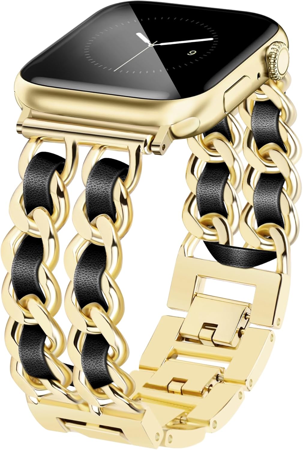 JR.DM Gold Watch Bands for Women Compatible with Apple Watch Band Leather 38mm 40mm 41mm 42mm (S10/11) Adjustable Metal Chain Bracelet for iWatch Series1/2/3/4/5/6/7/8/9/10/11 SE 3/2/1 (No Case)