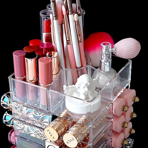 Miniatura 4 de Ikee Design Organizador de lápiz labial con 53 ranuras, giratorio de 360 grados, organizador de brillo de labios acrílico para maquillaje,