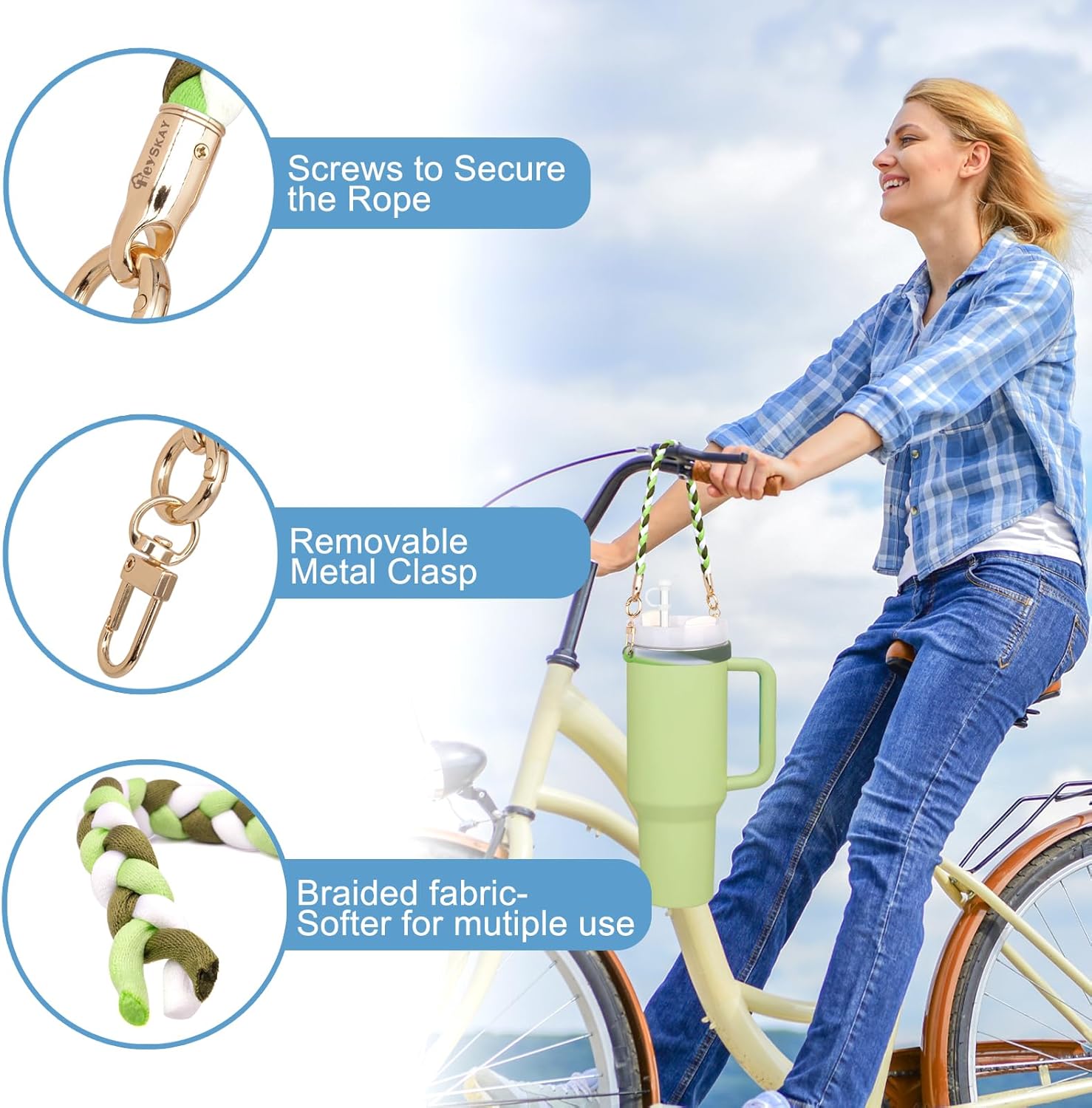 HEYSKAY Water Bottle Handle with Strap for Stanley 12-40oz Tumbler Owala 24-40oz Water Bottle Strap Stanley Cup Accessories - Image 3