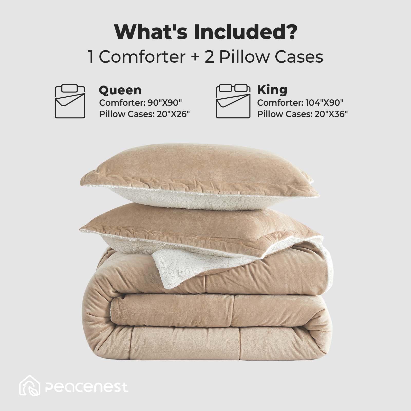 Peace Nest Queen Size Sherpa Comforter Set – Ultra Soft, Reversible Velvet & Sherpa, All Season