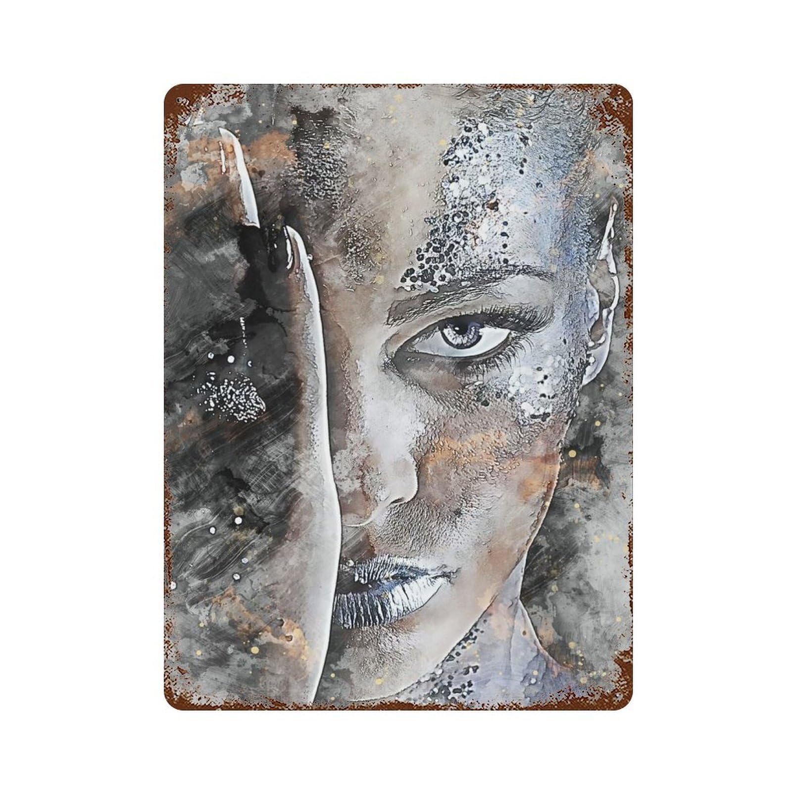 Weathered Tin Sign with Girl Design 15.7"x11.8", for Office, Studio And Wall Decor, Retro Wall Decor