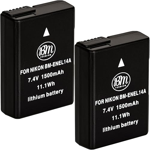 Miniatura 1 de BM Premium Paquete de 2 baterías EN-EL14A para Nikon D3100, D3200, D3300, D3400, D3500, D5100, D5200, D5300, D5500, D5600, DF, Coolpix P7000, P7100,