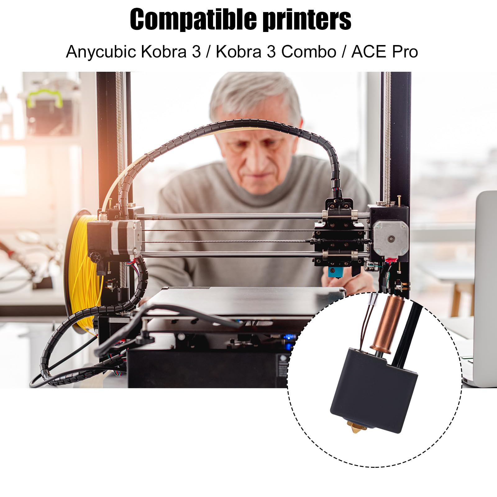 Zestaw Hotend do Anycubic Kobra 3 Combo ACE Pro, Zestaw Ekstrudera Głowicy Drukującej Wersja Upgrade 2.0 Hotend z 2-Częściową Silikonową Osłoną Blokiem Grzewczym Wkładem Grzewczym Termistorem