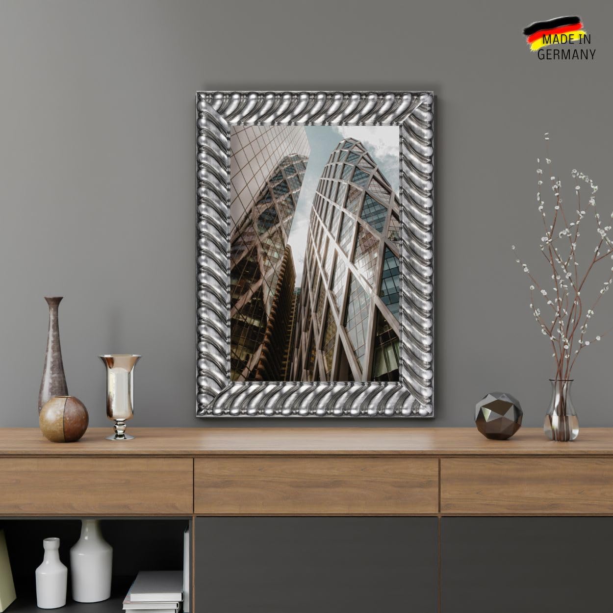 CLAMARO 'Turin' ramka na zdjęcia w stylu antycznym 35 x 45 z litego drewna | srebrna | szerokość 78 mm Shabby Chic Vintage barokowa listwa | drewniana rama w zestawie szkło akrylowe, tylna ścianka