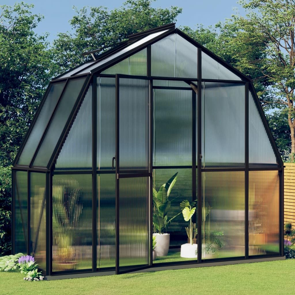 Haus & Garten, Rasen & Garten, Gartenarbeit, Gewächshäuser, Gewächshaus mit Grundrahmen, Anthrazit, 3,3 m, Aluminium