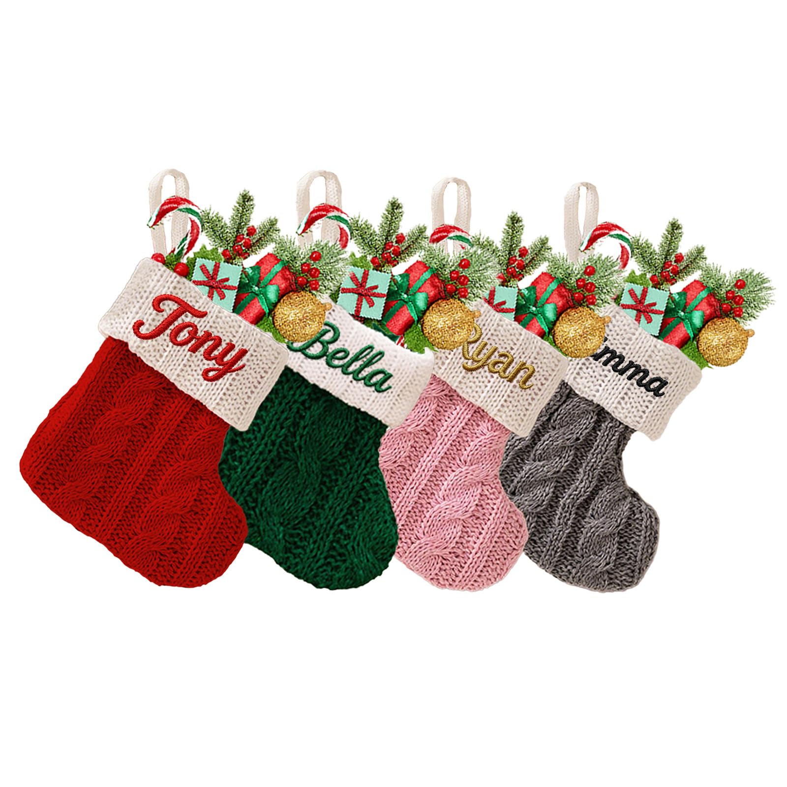 Personalised Mini Christmas Stockings with Name, Custom Embroidered Christmas Stockings, Small Hanging Xmas Stocking Decoration for Xmas Party Gift Filler,Xmas Gift Treat Bags(Mini Style 6-10 Pack)