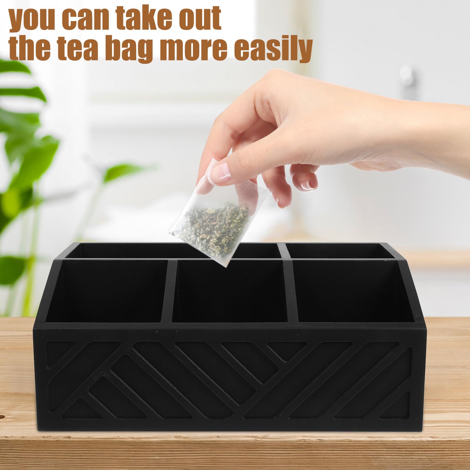 Gadpiparty Organizador De Barra De Café Caja De Madera Compartimentada Soporte para Bolsitas De Té Sobremesa Hogar Cocina Almacenamiento Compacta